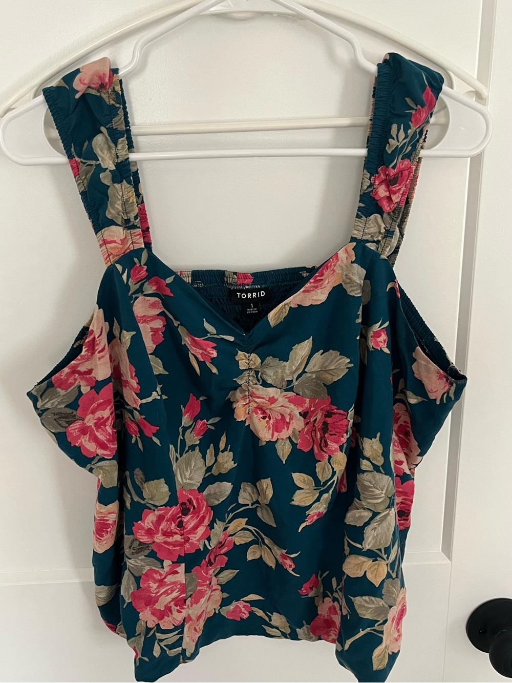 Torrid Size 1 Teal Floral Pink Rose Print Crop Tank Top